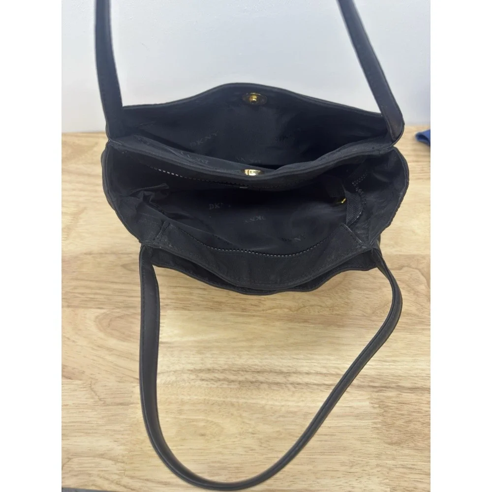 Vintage DKNY Black Zippered Y2K‎ Nylon Tote Purse Bag Double Handles #49